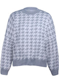 Casual Style Round Neck Houndstooth Long Sleeve Pullover Sweater Shopvhs.com