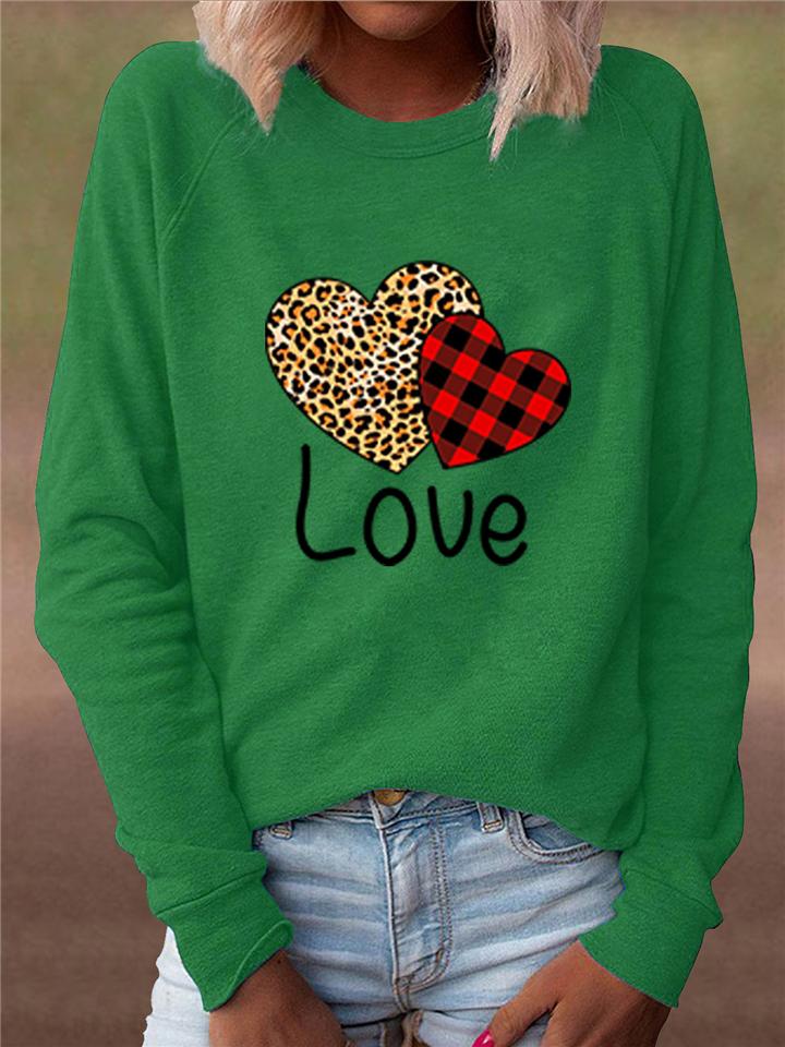 Casual Style Round Neck Love Heart Printed Long Sleeve Tops Shopvhs.com