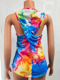 Casual Style Round Neck Multicolor Tie-Dyed Design Back Twist Knot Detailing Tank Top Shopvhs.com