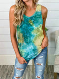 Casual Style Round Neck Multicolor Tie-Dyed Design Back Twist Knot Detailing Tank Top Shopvhs.com