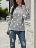 Casual Style Round Neck Polka Dot Long Sleeve Knitted Sweater Shopvhs.com