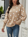 Casual Style Round Neck Polka Dot Long Sleeve Knitted Sweater Shopvhs.com