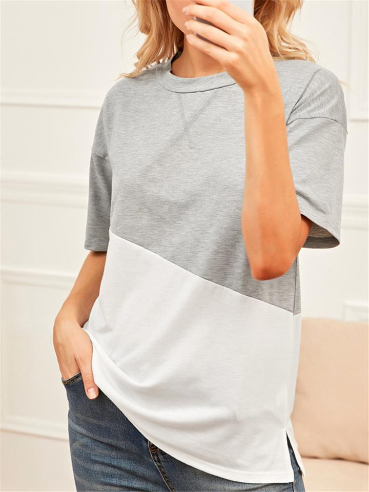 Casual Style Round Neck Short Sleeve Contrasting T-Shirt Shopvhs.com