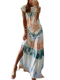Casual Style Round Neck Short Sleeve Side Slit Maxi Dress Shopvhs.com