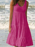 Casual Style Round Neck Sleeveless Flare Midi Length Dress Shopvhs.com