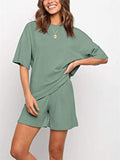 Casual Style Round Neck Top + Solid Color Shorts Shopvhs.com