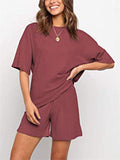 Casual Style Round Neck Top + Solid Color Shorts Shopvhs.com