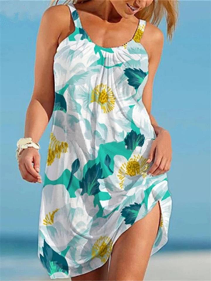 Casual Style Scoop Neck Floral Printed Sleeveless A-Lined Dress Shopvhs.com