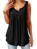 Casual Style Solid Color Button Up Pleated Pullover Tank Tops Shopvhs.com