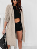 Casual Style Solid Color Open Front Pocket Hooded Midi Length Coat Shopvhs.com
