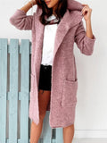 Casual Style Solid Color Open Front Pocket Hooded Midi Length Coat Shopvhs.com