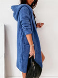Casual Style Solid Color Open Front Pocket Hooded Midi Length Coat Shopvhs.com