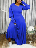 Casual Style Solid Color Round Neck Full Sleeve Maxi Dress Shopvhs.com