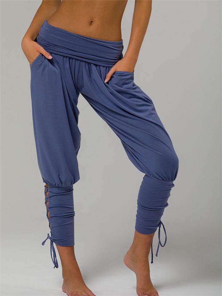 Casual Style Solid Color Side Tie-Up Cuff Pocket Pants Shopvhs.com