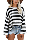 Casual Style Striped Round Neck Long Sleeve Knitted Sweater Shopvhs.com