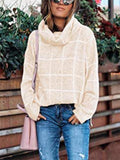 Casual Style Turtleneck Long Sleeve Plaid Pullover Sweater Shopvhs.com