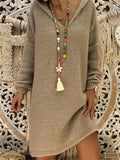 Casual Style V Neck Cable Knitted Solid Color Midi Length Dress Shopvhs.com