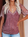 Casual Style V Neck Floral Lace Short Sleeve T-Shirt Shopvhs.com