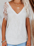 Casual Style V Neck Floral Lace Short Sleeve T-Shirt Shopvhs.com