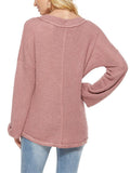 Casual Style V Neck Long Sleeve Solid Color Knitted Tops Shopvhs.com