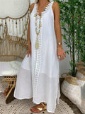 Casual Style V Neck Sleeveless Floral Lave Patchwork Maxi Dress Shopvhs.com