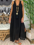 Casual Style V Neck Sleeveless Floral Lave Patchwork Maxi Dress Shopvhs.com