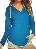 Casual Style V Neck Solid Color Long Sleeve Drawstring Hooded Sweatshirt Shopvhs.com