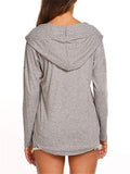 Casual Style V Neck Solid Color Long Sleeve Drawstring Hooded Sweatshirt Shopvhs.com
