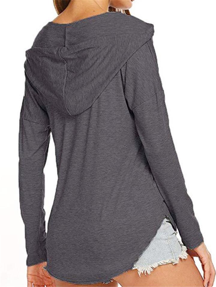 Casual Style V Neck Solid Color Long Sleeve Drawstring Hooded Sweatshirt Shopvhs.com