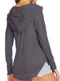Casual Style V Neck Solid Color Long Sleeve Drawstring Hooded Sweatshirt Shopvhs.com