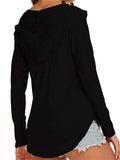 Casual Style V Neck Solid Color Long Sleeve Drawstring Hooded Sweatshirt Shopvhs.com