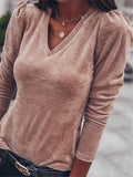 Casual Style V Neck Solid Color Long Sleeve Pullover Basic Tops Shopvhs.com