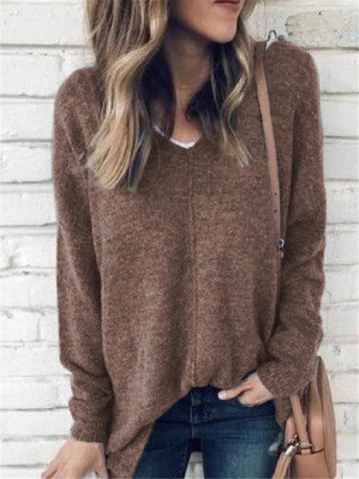 Casual Style V Neck Solid Color Woolen Pullover Sweater Shopvhs.com