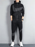 Casual Tracksuit Set Full Zipper Hooded Sweatshirt + Ribbed Cuff Design Sweatpants