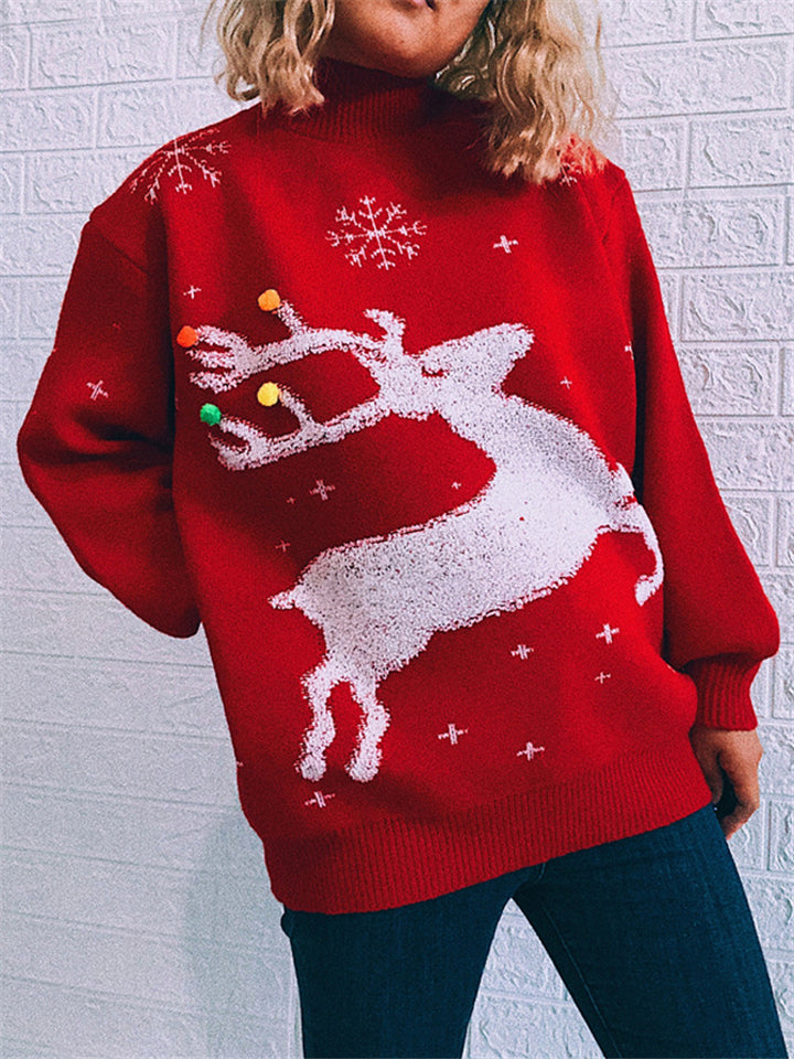 Casual Trendy Christmas Ugly Sweater With Decorative Snowflakes And Elk Shopvhs.com