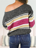 Casual Trendy Contrast Color Patchwork Sexy Knitted Long Sleeve Sweater Shopvhs.com