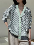 Casual Trendy Irregular Pattern V-Neck Buttons-Up Sweater Cardigan Shopvhs.com