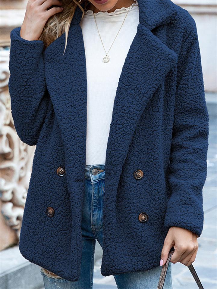 Casual Trendy Lapel Buttons Solid Color Coat For Women Shopvhs.com
