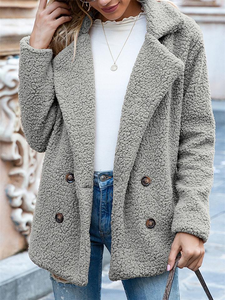 Casual Trendy Lapel Buttons Solid Color Coat For Women Shopvhs.com