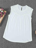 Casual Trendy Round Neck Floral Lace Detailing Sleeveless Lightweight Vest Shopvhs.com