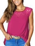 Casual Trendy Round Neck Floral Lace Detailing Sleeveless Lightweight Vest Shopvhs.com