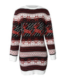 Casual Trendy Round Neck Printed Christmas Mini Sweater Dress Shopvhs.com