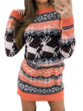Casual Trendy Round Neck Printed Christmas Mini Sweater Dress Shopvhs.com