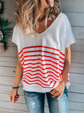 Casual V-Neck Batwing Sleeve Stripe T-Shirt Shopvhs.com
