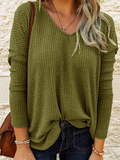 Casual V-Neck Knitted Long Sleeve T-Shirt Shopvhs.com