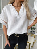 Casual V-Neck Lace Short Sleeve Blouse Shopvhs.com