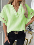 Casual V-Neck Lace Short Sleeve Blouse Shopvhs.com