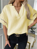 Casual V-Neck Lace Short Sleeve Blouse Shopvhs.com