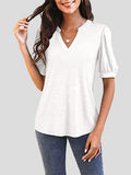Casual V Neck Puff Sleeve T-Shirt Shopvhs.com