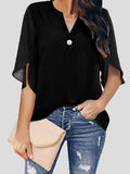 Casual V-Neck Short Sleeve Chiffon Blouse Shopvhs.com